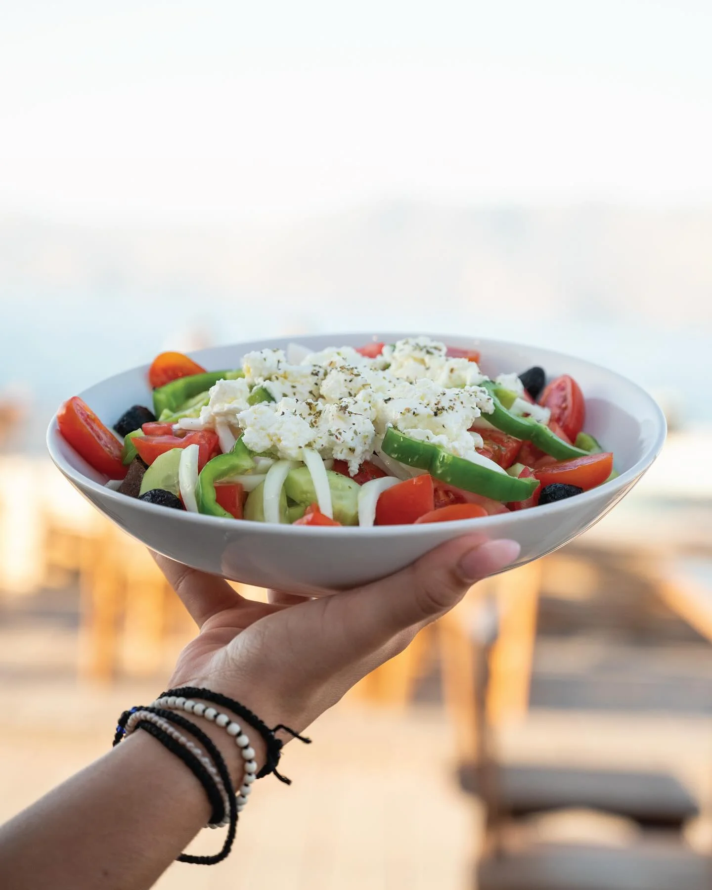 Fresh Greek salad with mizithra cheese and local vegetables